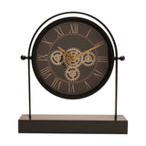 Arched Roman Numeral Moving Gear Mantel Clock 45cm - Black