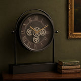 Arched Roman Numeral Moving Gear Mantel Clock 45cm - Black