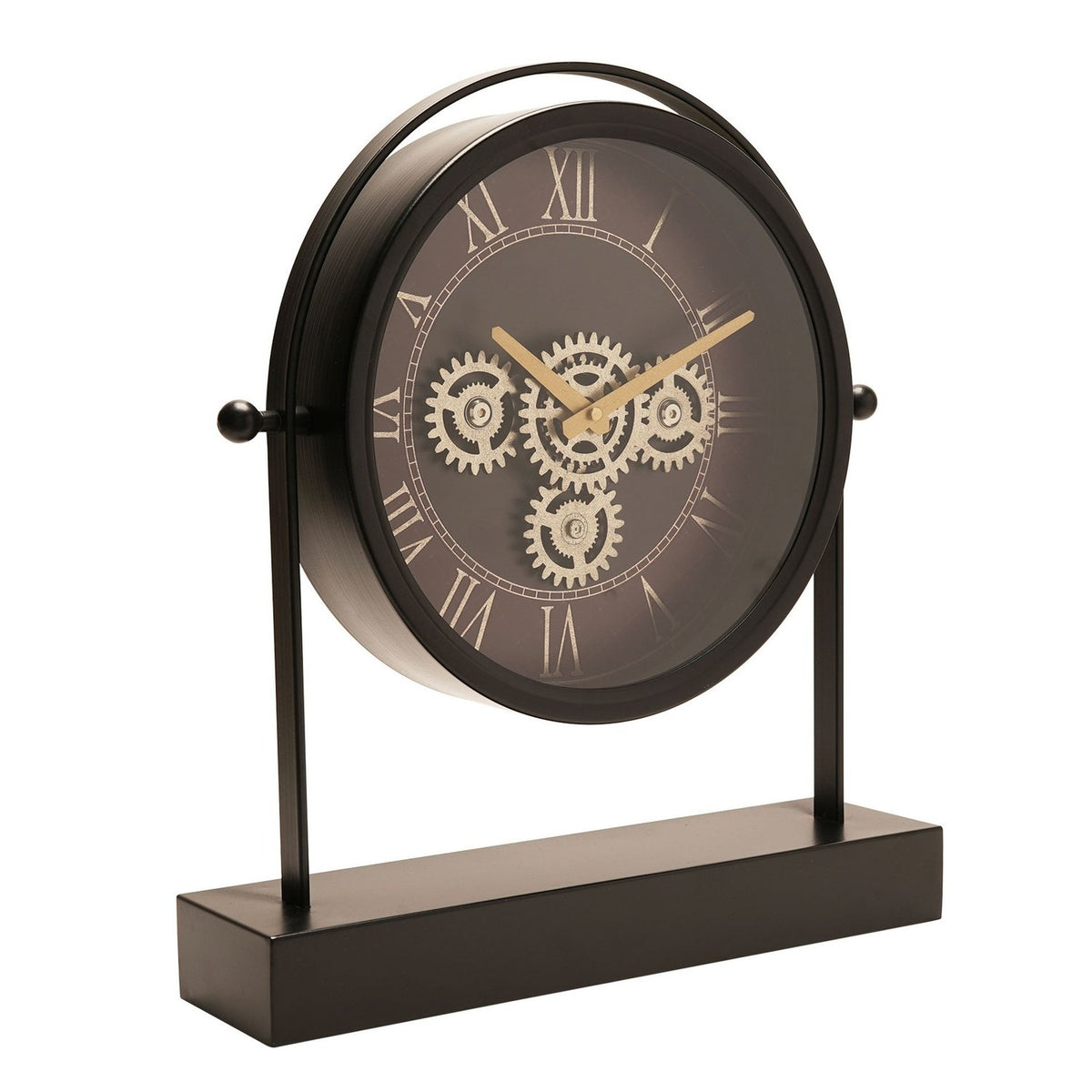 Arched Roman Numeral Moving Gear Mantel Clock 45cm - Black