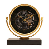 Round Moving Gear World Map Mantel Clock 39cm - Black & Gold