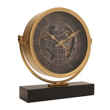 Round Moving Gear World Map Mantel Clock 39cm - Black & Gold