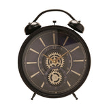 Round Twin Bell Moving Gear Mantel Clock 38.5cm - Black
