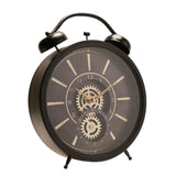 Round Twin Bell Moving Gear Mantel Clock 38.5cm - Black