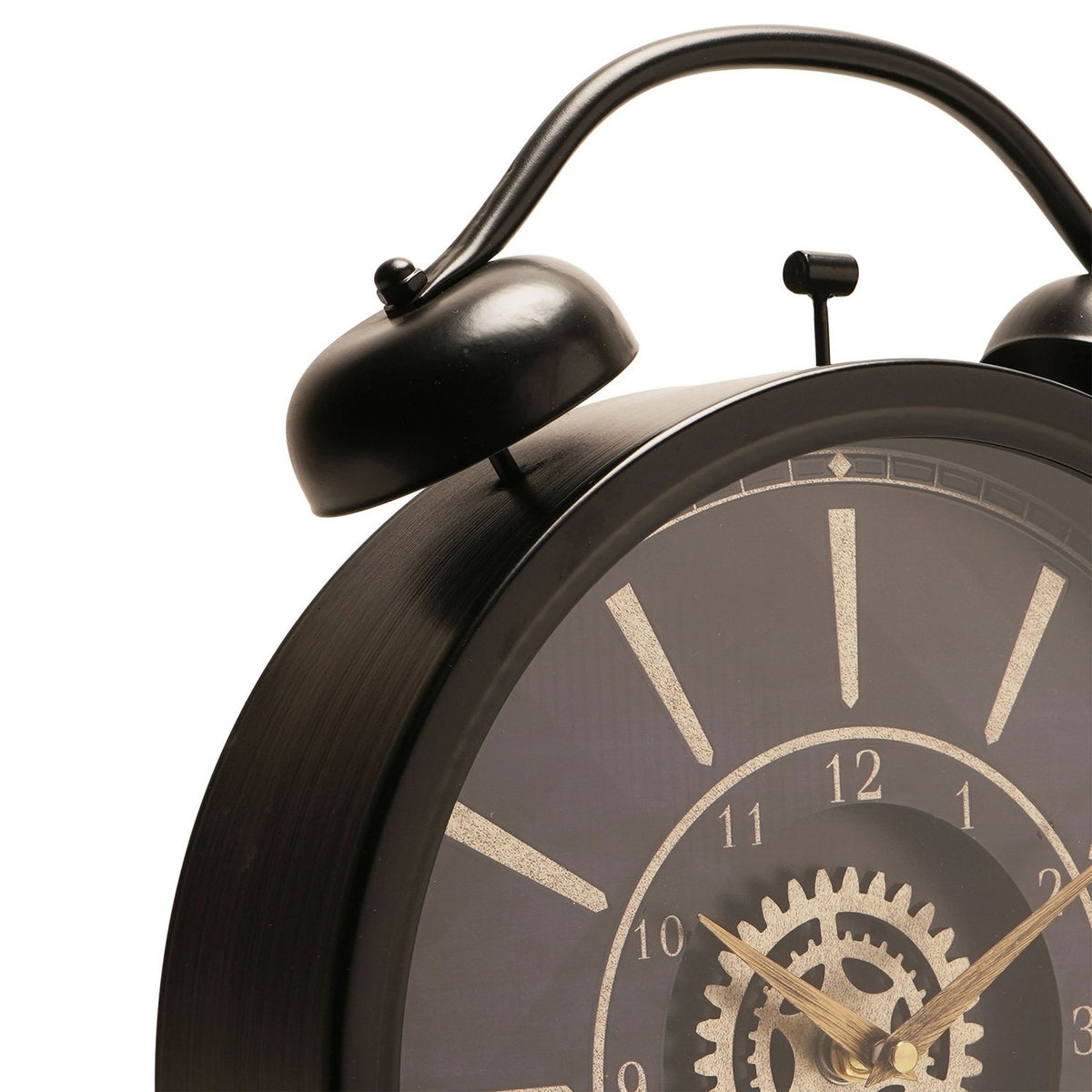 Round Twin Bell Moving Gear Mantel Clock 38.5cm - Black