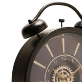 Round Twin Bell Moving Gear Mantel Clock 38.5cm - Black