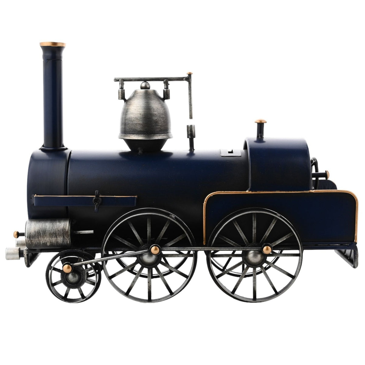 Vintage Steam Train Metal Mantel Clock with Money Box - Blue