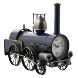 Vintage Steam Train Metal Mantel Clock with Money Box - Blue