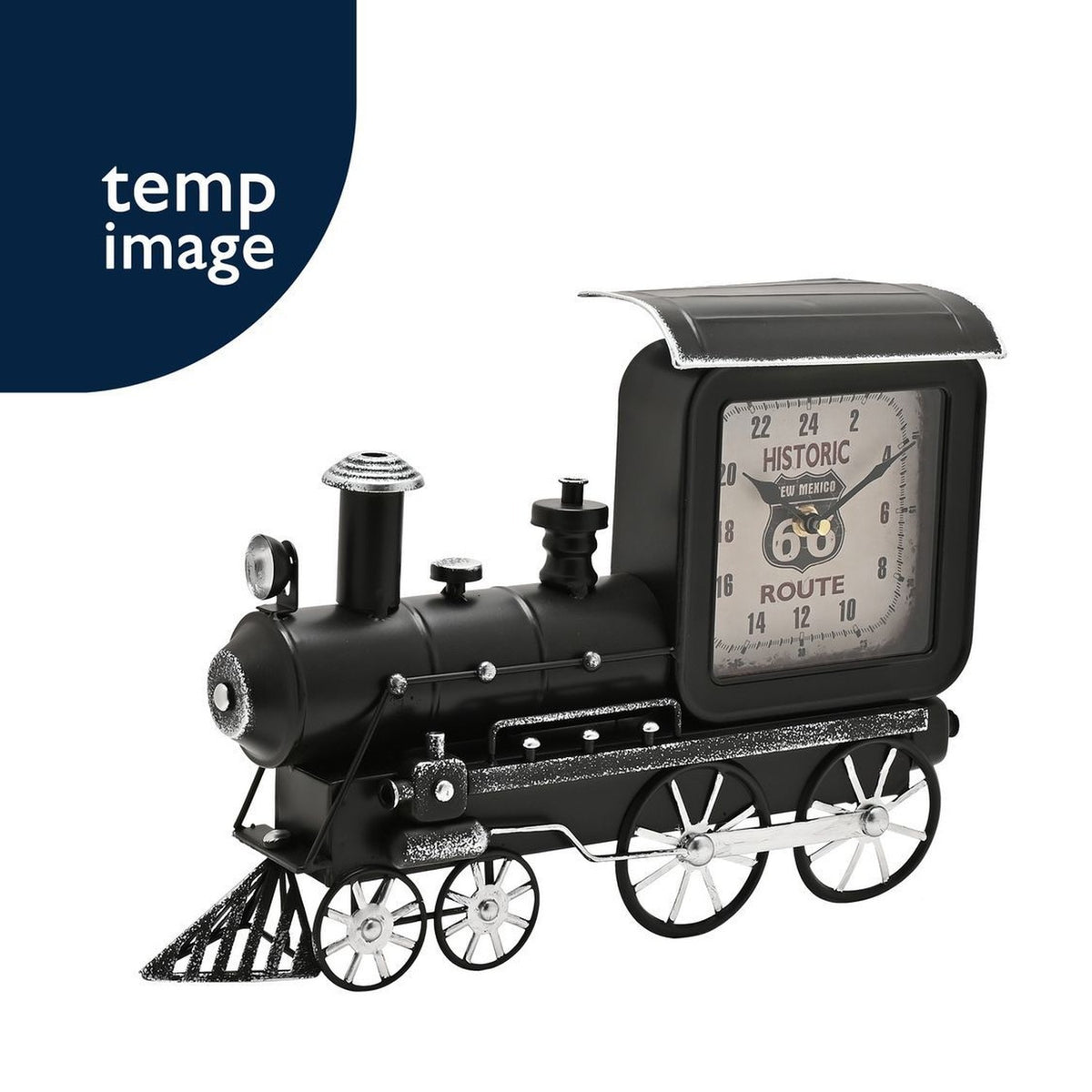Steam Train Metal Mantel Clock with Square Dial - Black