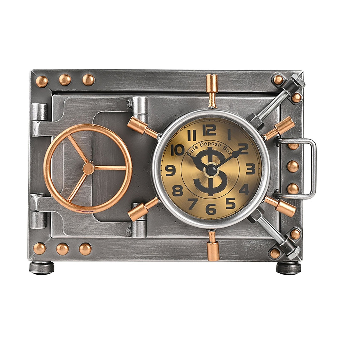 Vault Door Safe Mantel Clock with Opening Money Box - Silver