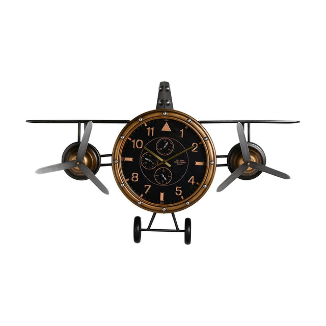 Twin Propeller Aeroplane Wall Clock with Copper Rim in Grey, featuring a black dial with copper numerals, grey blades, tail fin and wheeled struts, shown on a plain white background.