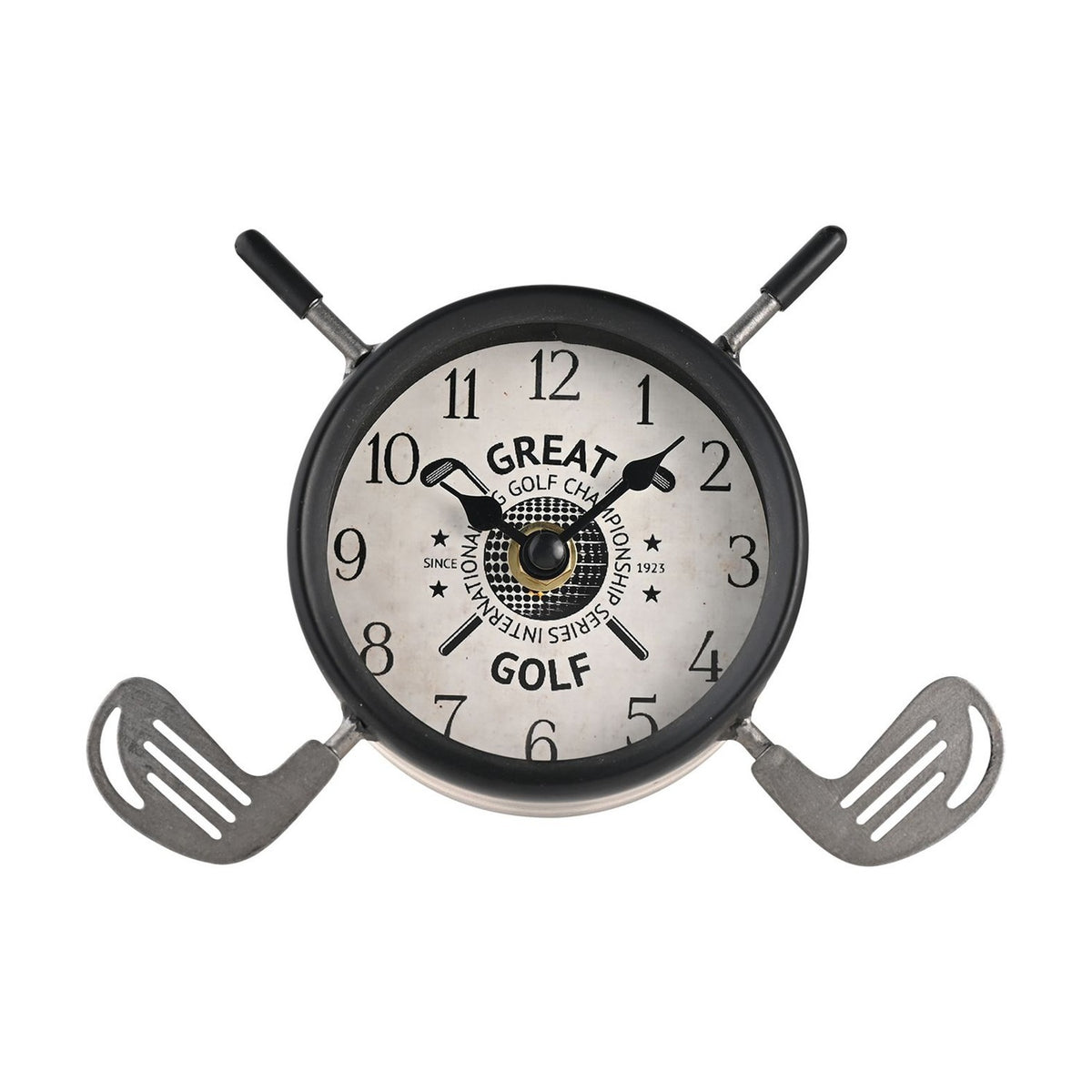 Crossed Golf Clubs Mantel Clock with Off-White Dial - Black