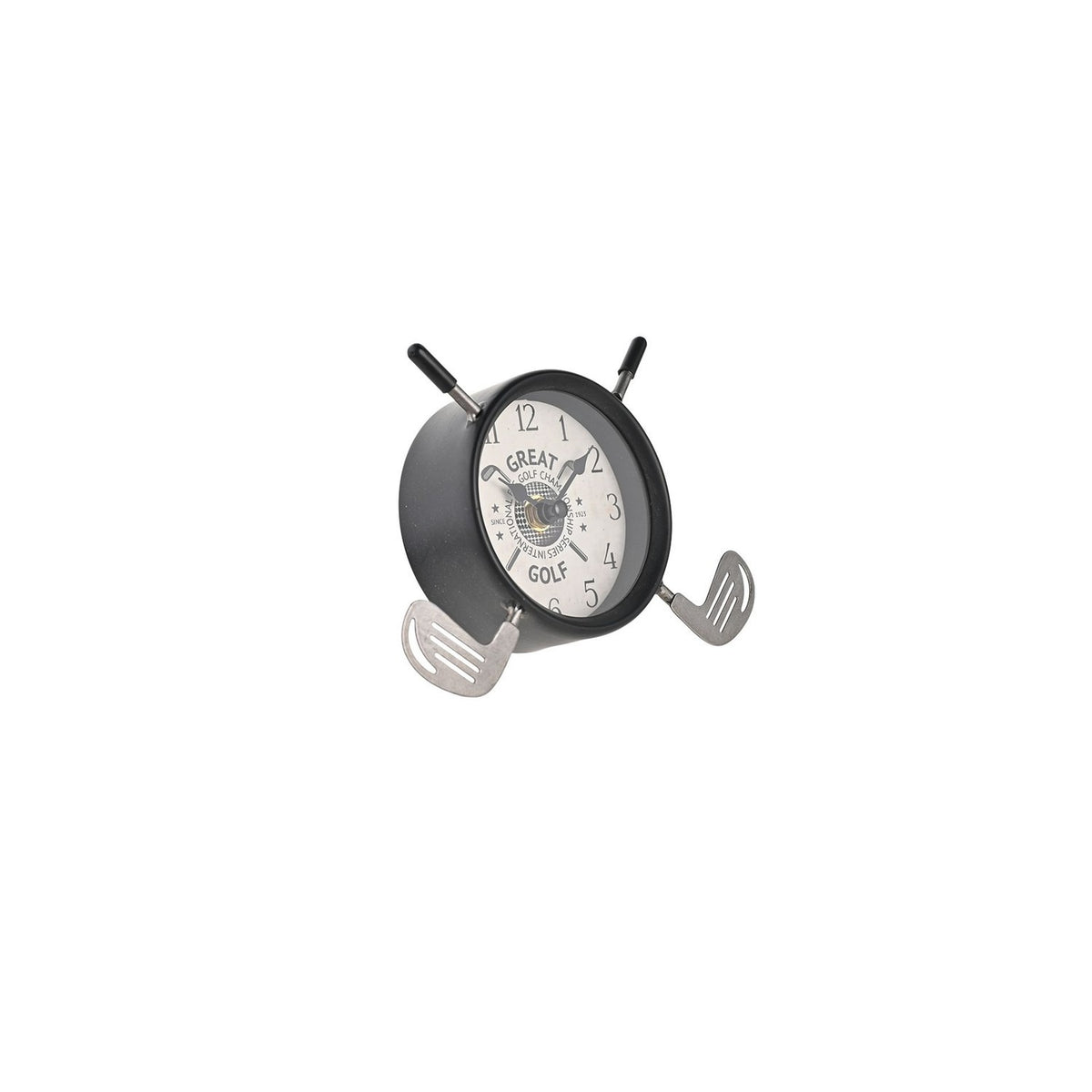 Crossed Golf Clubs Mantel Clock with Off-White Dial - Black