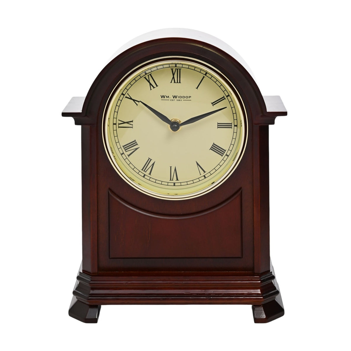Dark Walnut Finish Arched Roman Numeral Mantel Clock - Brown