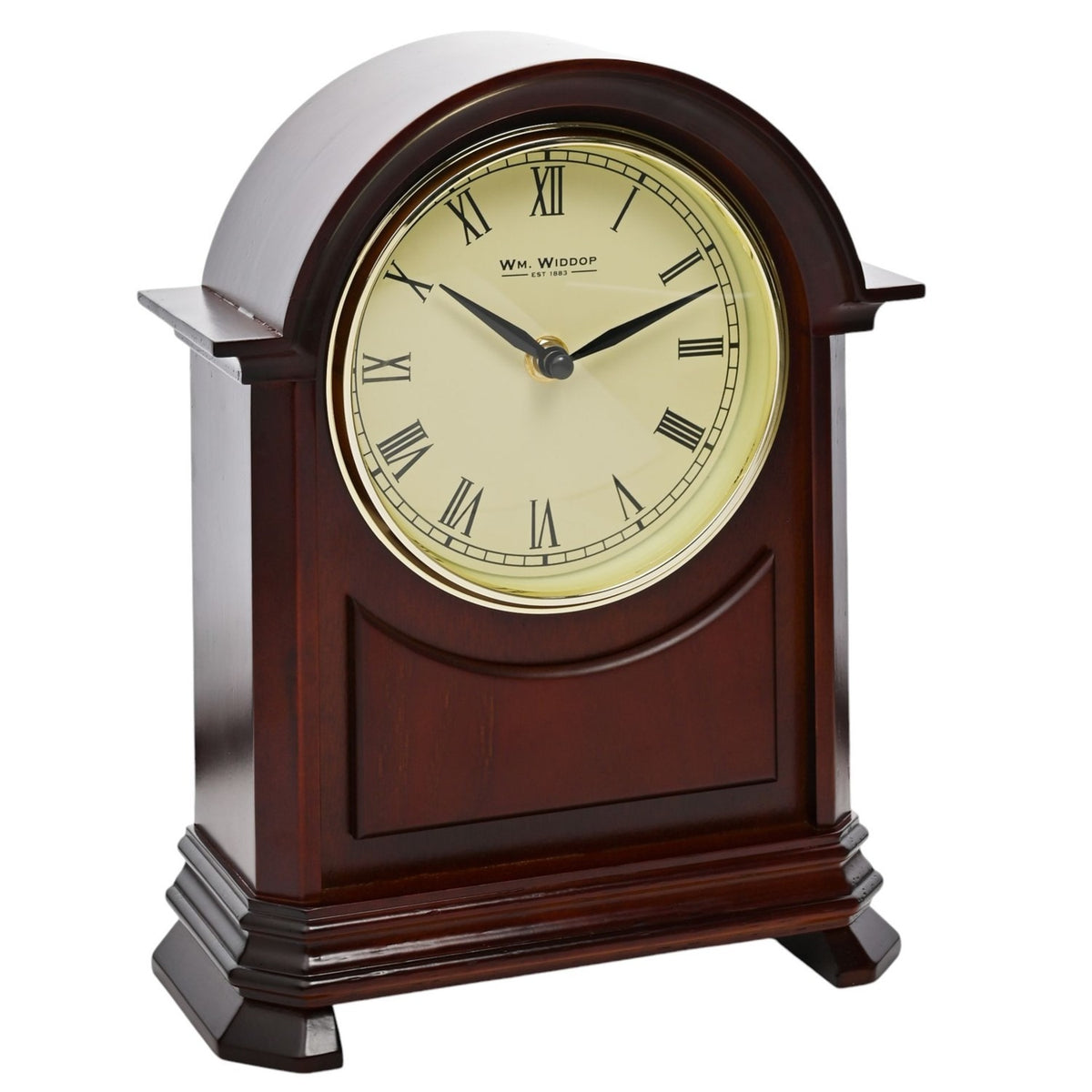 Dark Walnut Finish Arched Roman Numeral Mantel Clock - Brown
