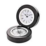 Round Folding Wooden Mantel Clock with Compass Base - Black