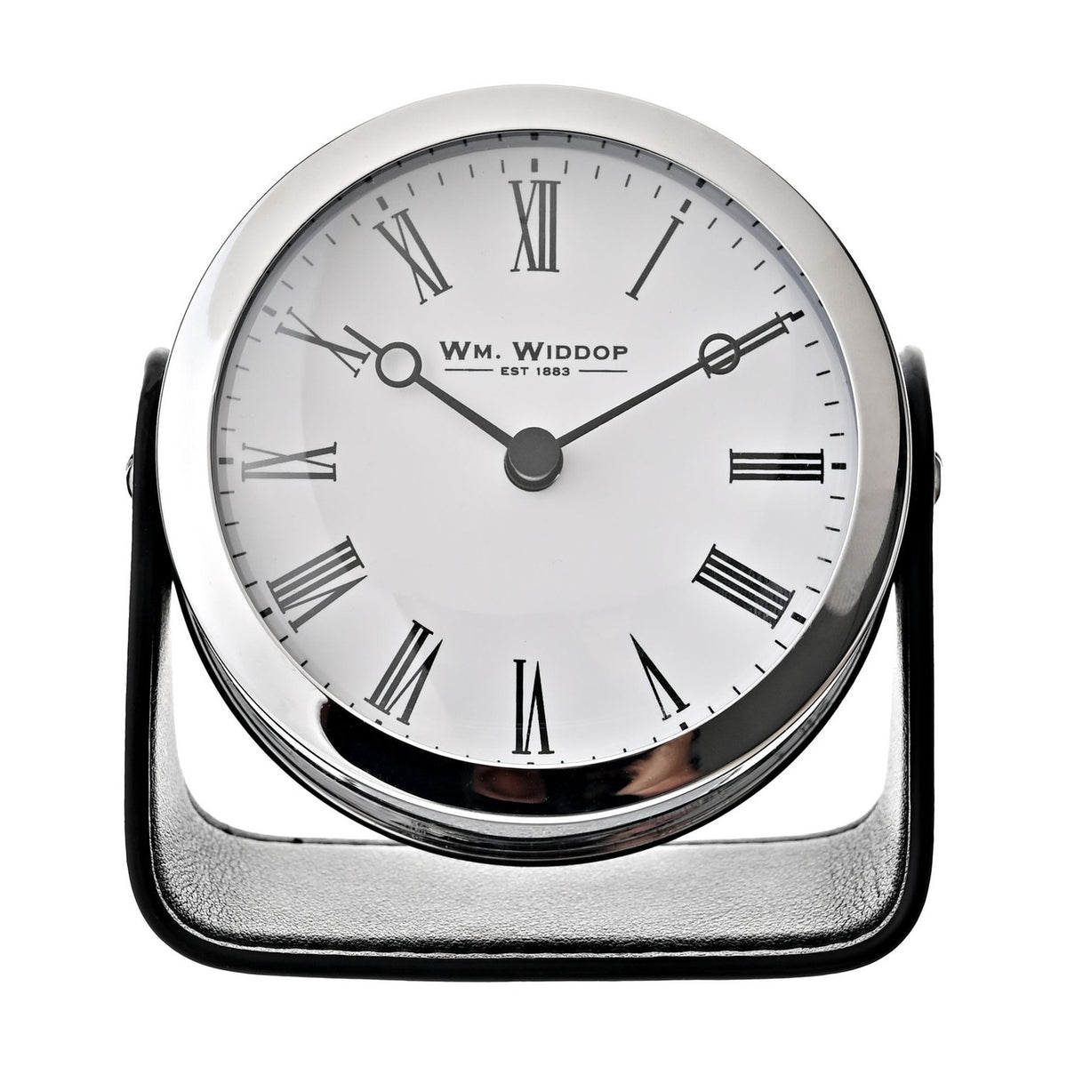 Round Roman Numeral Mantel Clock on Stand - Black & Silver