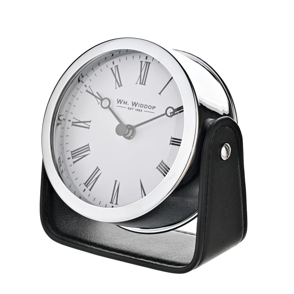 Round Roman Numeral Mantel Clock on Stand - Black & Silver