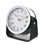 Round Roman Numeral Mantel Clock on Stand - Black & Silver