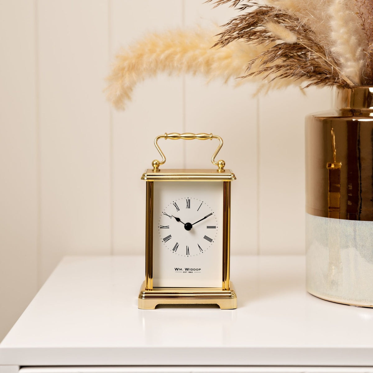 Quartz Carriage Mantel Clock with Roman Dial - Gold & White