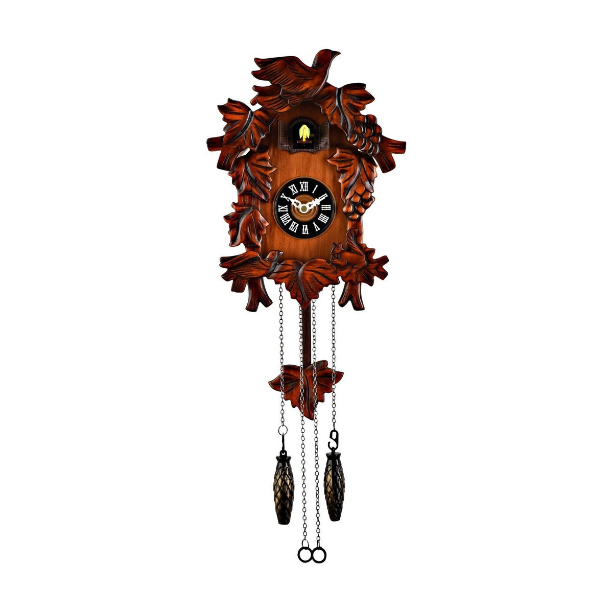Small Quartz Cuckoo Wooden Wall Clock with Bird on Top - Mahogany