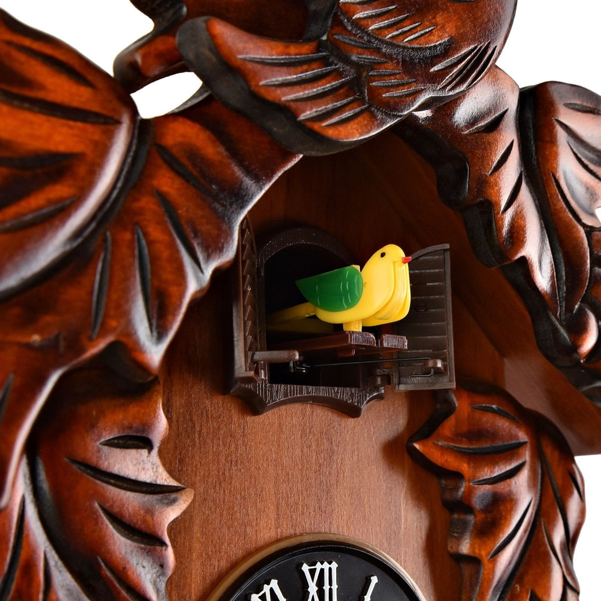Small Quartz Cuckoo Wooden Wall Clock with Bird on Top - Mahogany