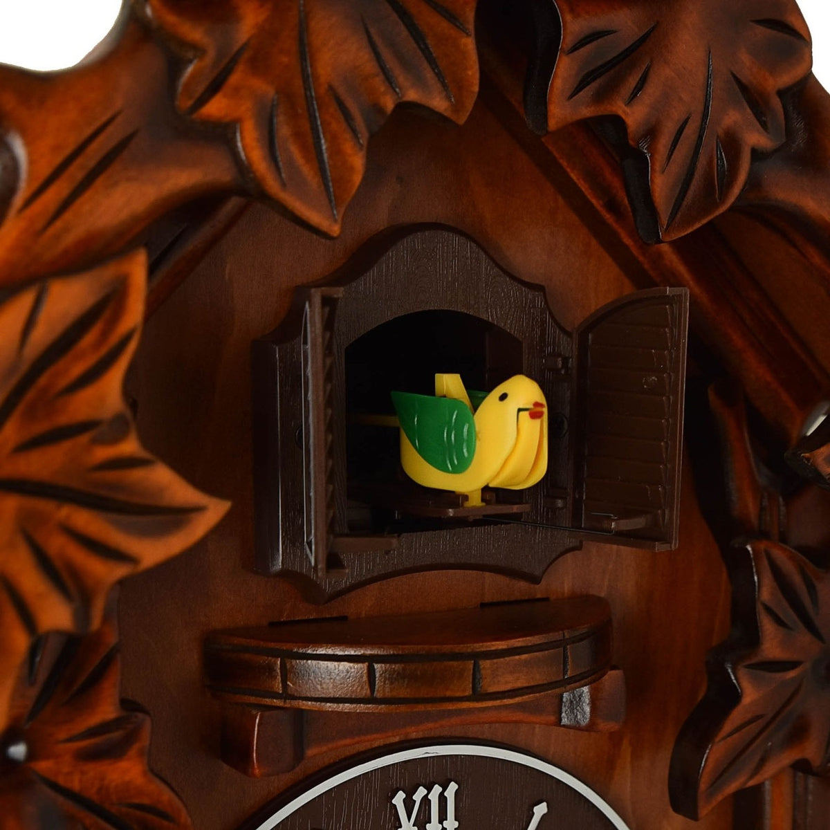 Large Bird Top Wooden Case Quartz Cuckoo Wall Clock - Mahogany