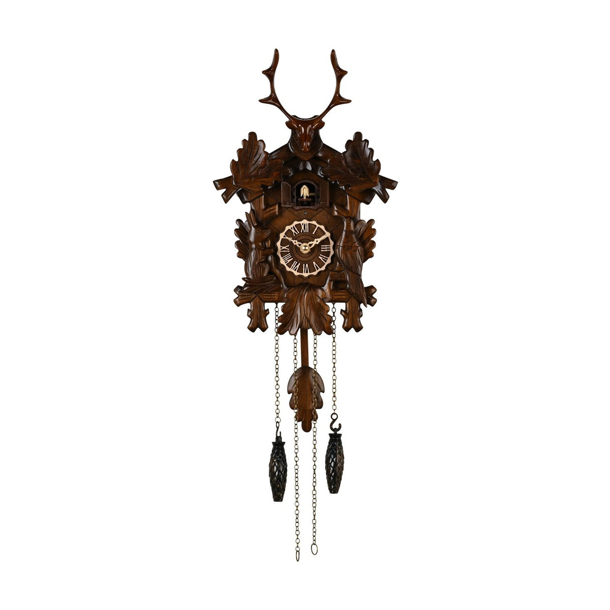 Stag Head Quartz Cuckoo Wall Clock with Pendulum - Brown