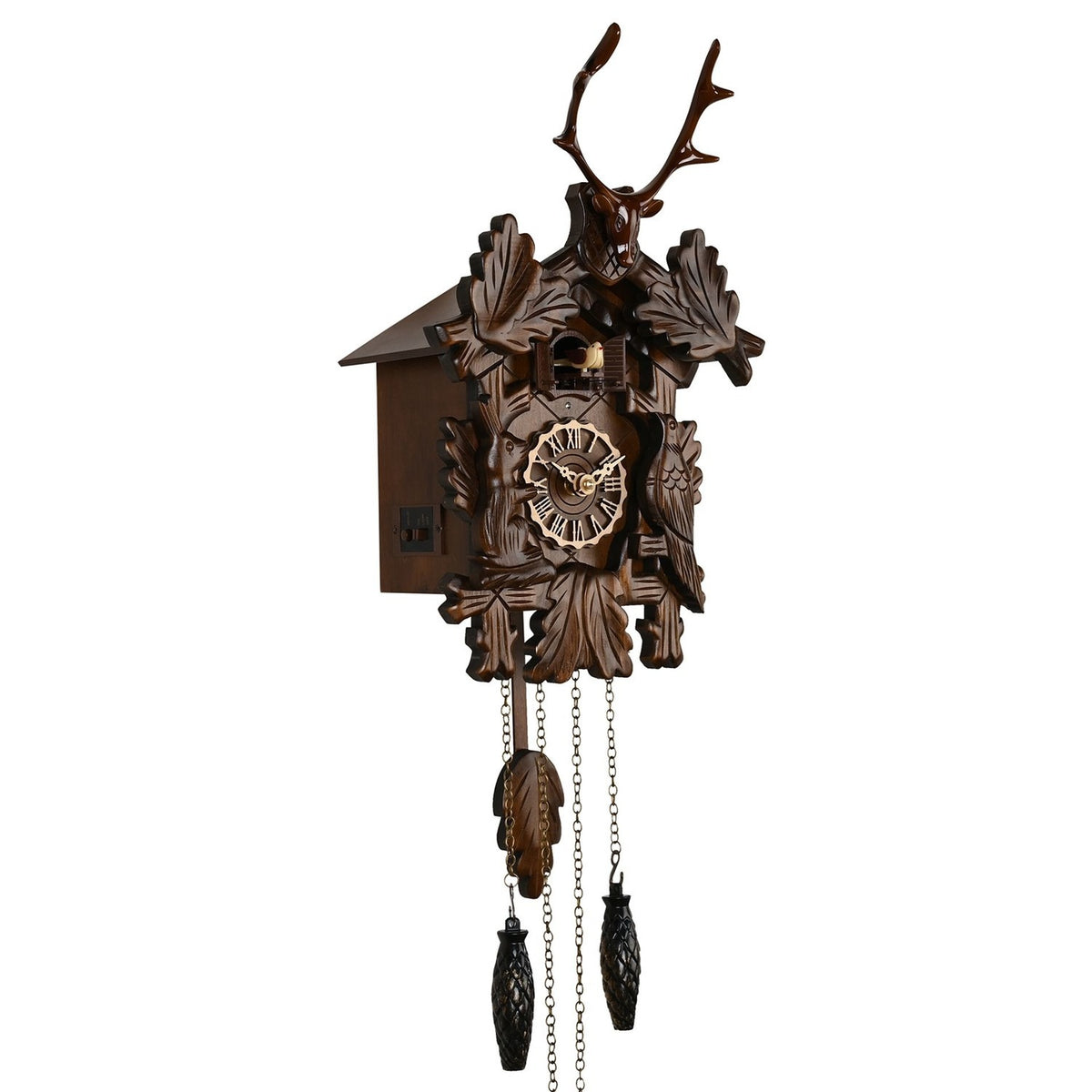 Stag Head Quartz Cuckoo Wall Clock with Pendulum - Brown