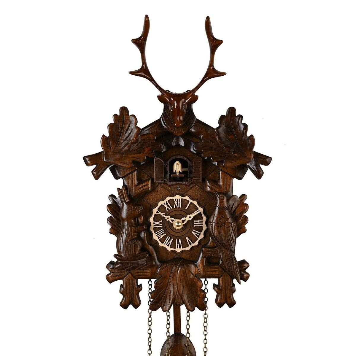 Stag Head Quartz Cuckoo Wall Clock with Pendulum - Brown