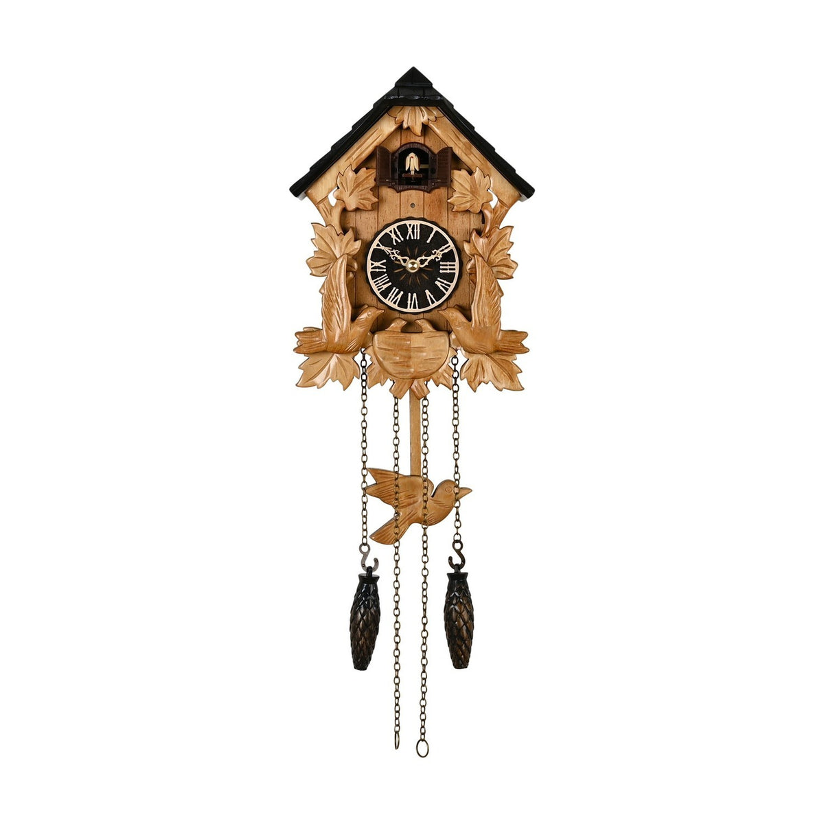 Nesting Birds Quartz Cuckoo Wall Clock - Light Brown & Black