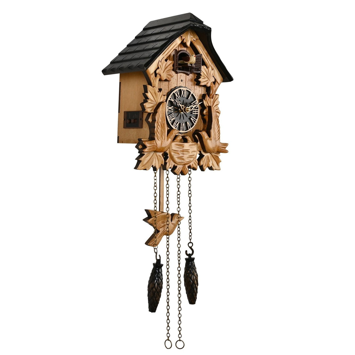 Nesting Birds Quartz Cuckoo Wall Clock - Light Brown & Black
