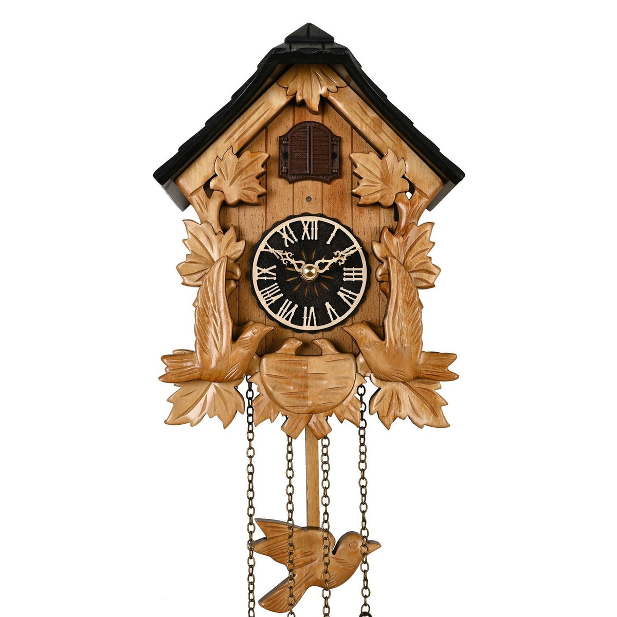 Nesting Birds Quartz Cuckoo Wall Clock - Light Brown & Black