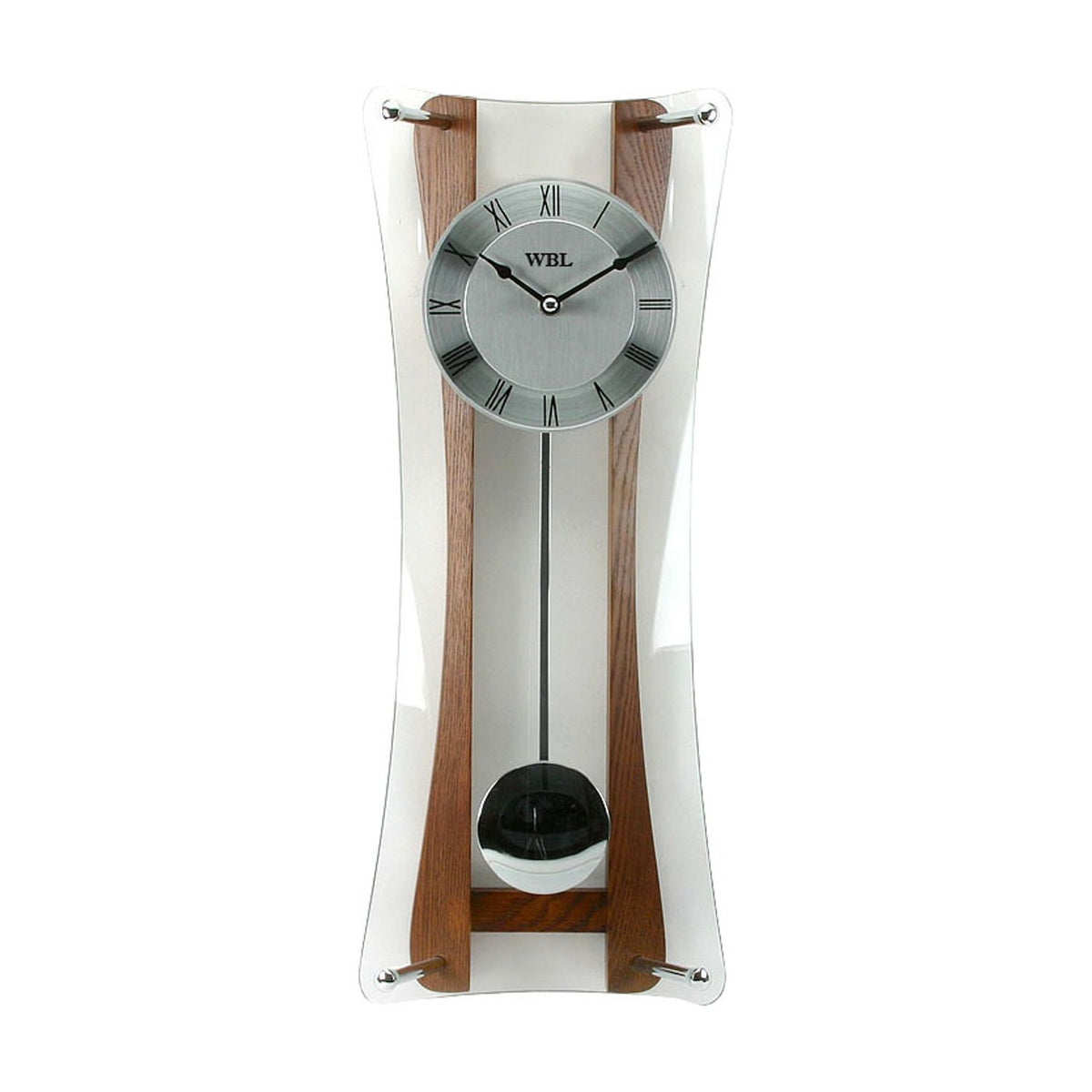 Roman Dial Curved Front Pendulum Wall Clock - Oak & Silver