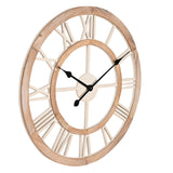 Shabby Chic round 60cm wall clock with cut-out MDF dial, white Roman numerals and centre disc on a warm wood-toned outer ring, black hands, shown on a plain white background.