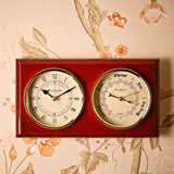 Roman Numeral Wooden Barometer & Wall Clock - Brown & Cream