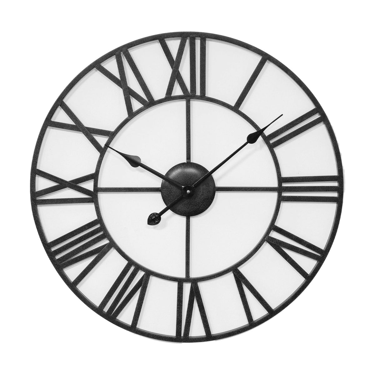 Round Roman Numeral Skeleton Metal Wall Clock 60cm - Black