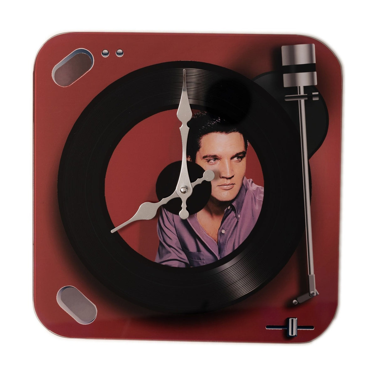 Square Record Player Analogue Quartz Wall Clock 30cm - Red