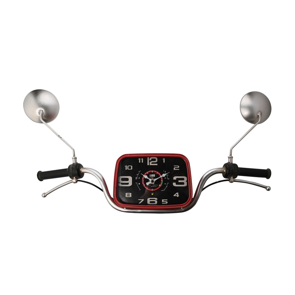 Motorcycle Handlebar Wall Clock with Round Mirrors - Black