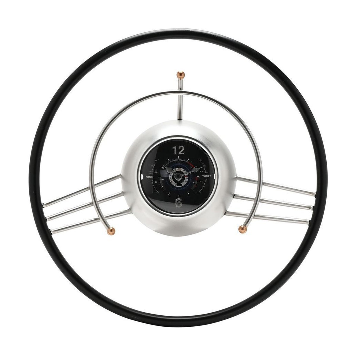 Steering Wheel Quartz Wall Clock with Black Rim - Silver