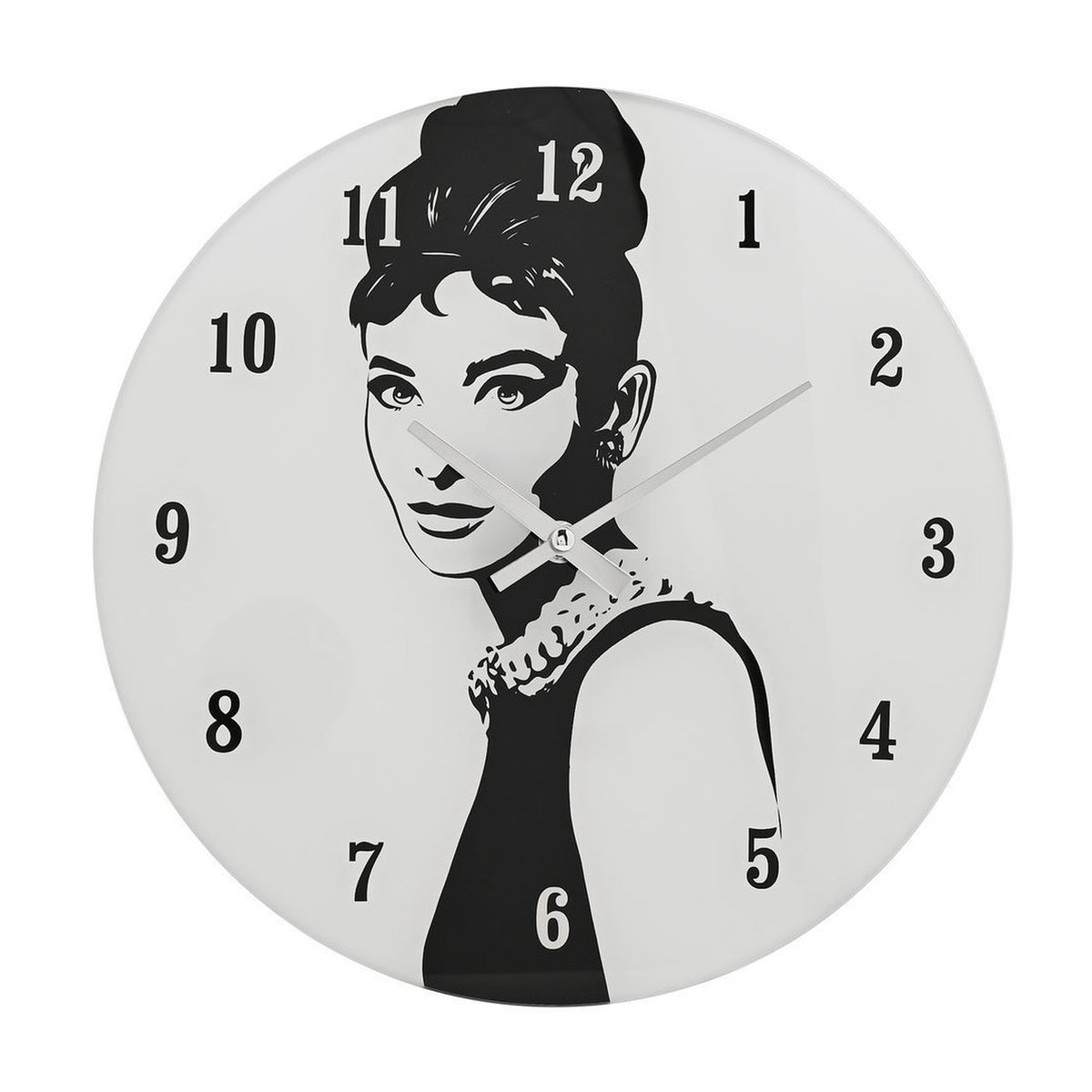50's Film & Fashion Icon Round Glass Wall Clock 30cm - White