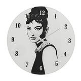 50's Film & Fashion Icon Round Glass Wall Clock 30cm - White