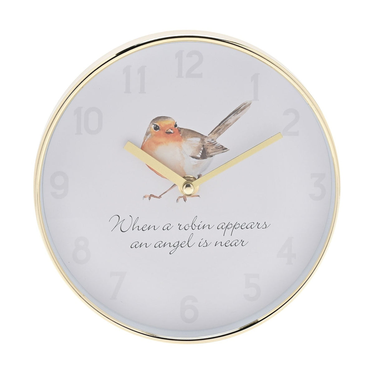 Robin Design Round Analogue Wall Clock 19.5cm - Gold & White