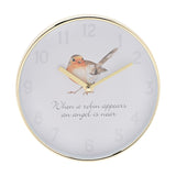 Robin Design Round Analogue Wall Clock 19.5cm - Gold & White