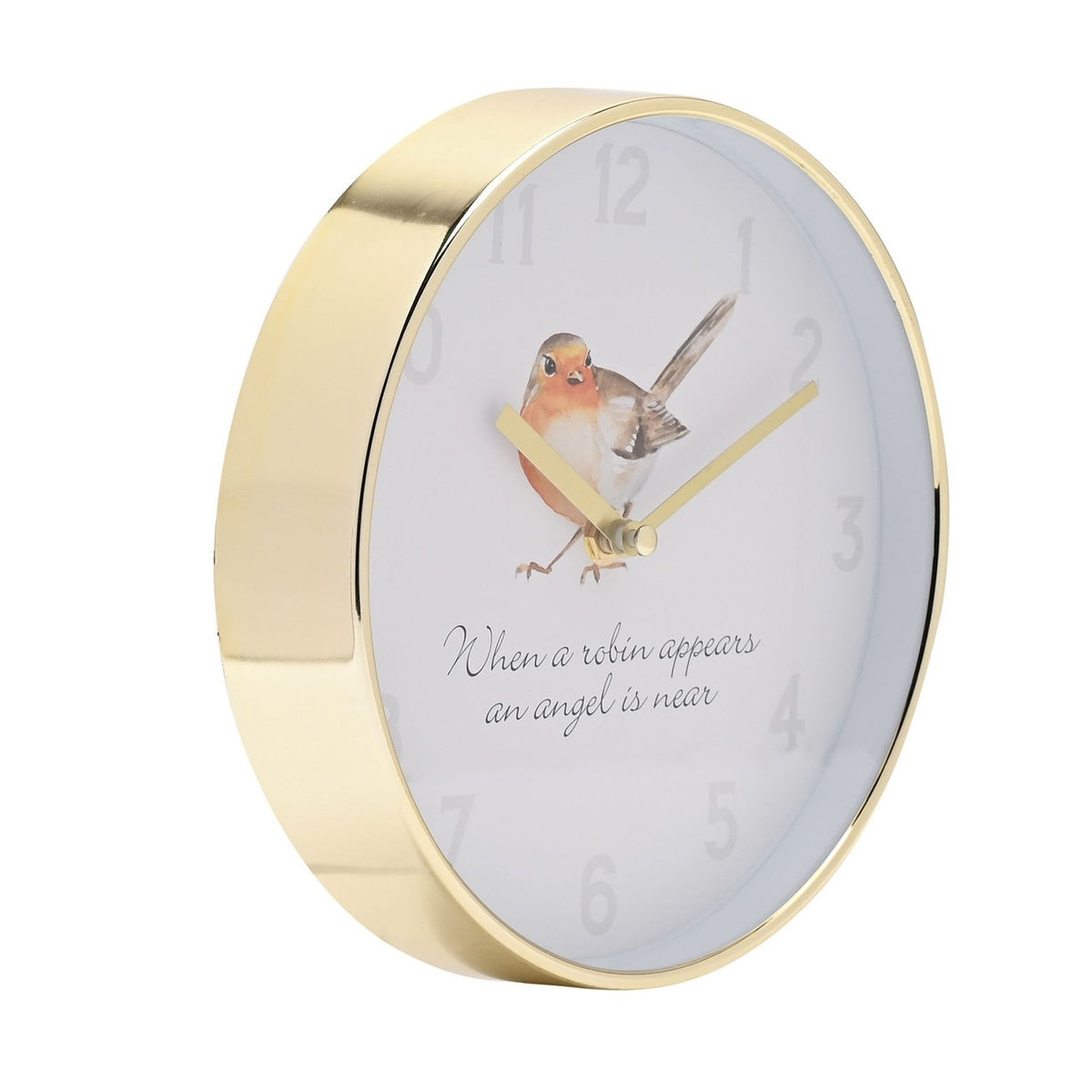 Robin Design Round Analogue Wall Clock 19.5cm - Gold & White