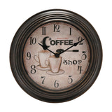Round Coffee Shop Wooden Wall Clock 22.5cm - Brown & Tan