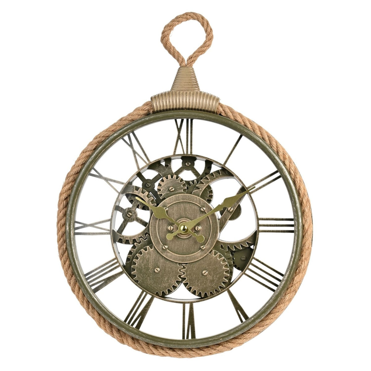 Round Cogs & Rope Roman Numeral Wall Clock 30cm - Clear