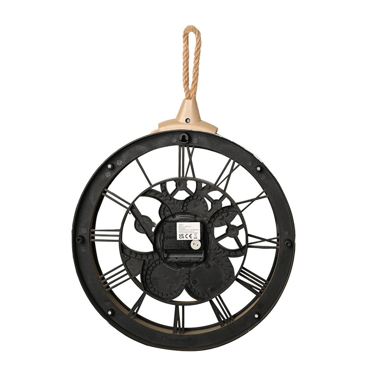 Round Cogs & Rope Roman Numeral Wall Clock 30cm - Clear