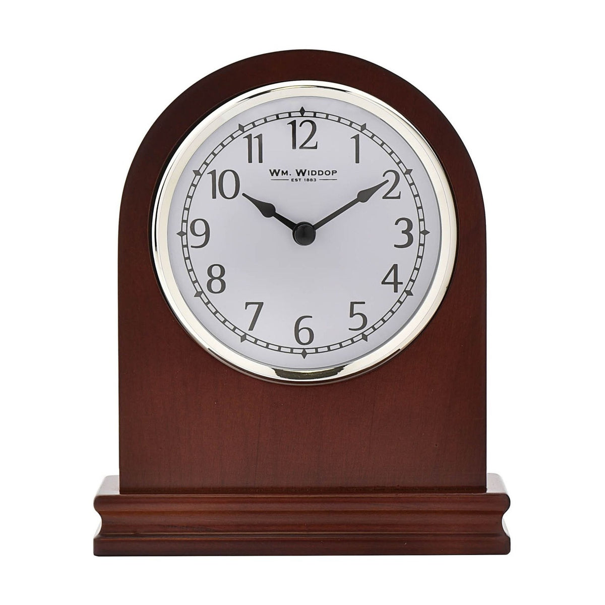 Arched Quartz Mantel Clock with Arabic Dial - Walnut Wood