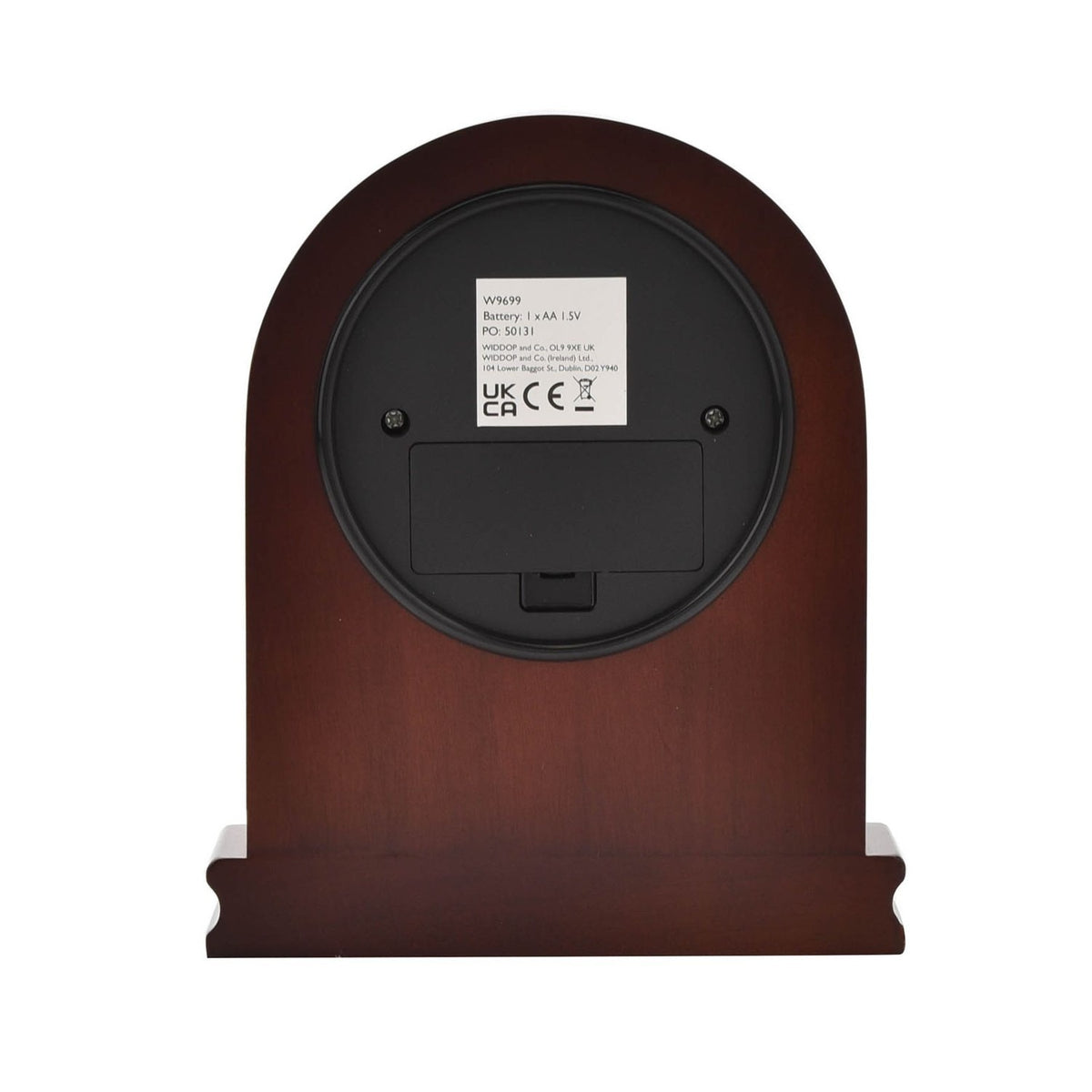 Arched Quartz Mantel Clock with Arabic Dial - Walnut Wood