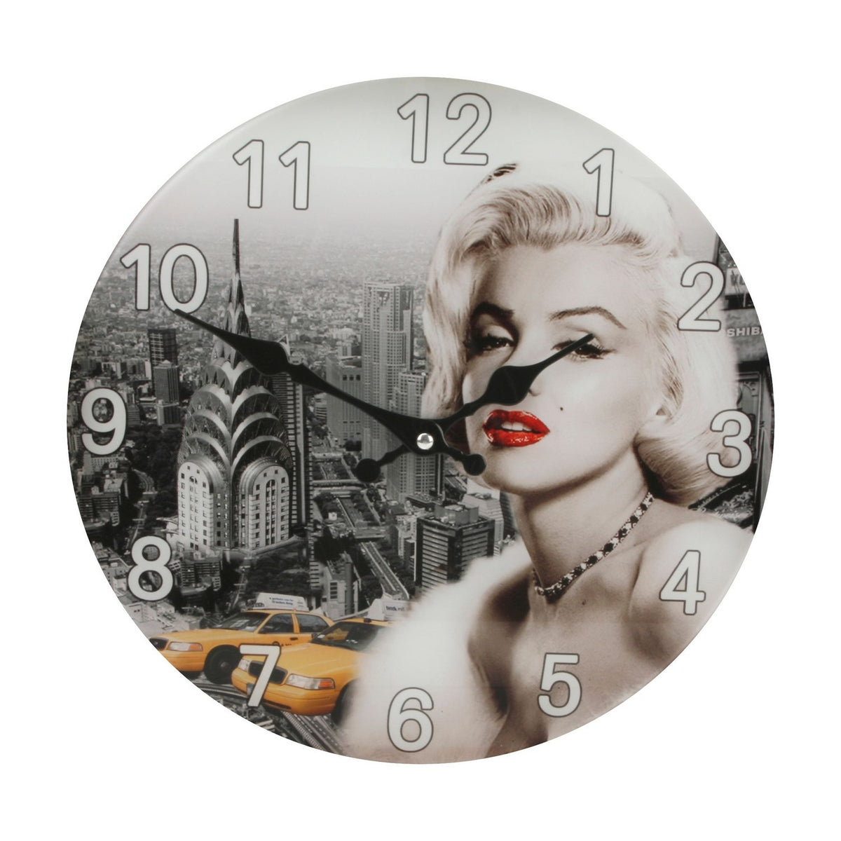 Round City Skyline Portrait Glass Wall Clock 30cm - Grey